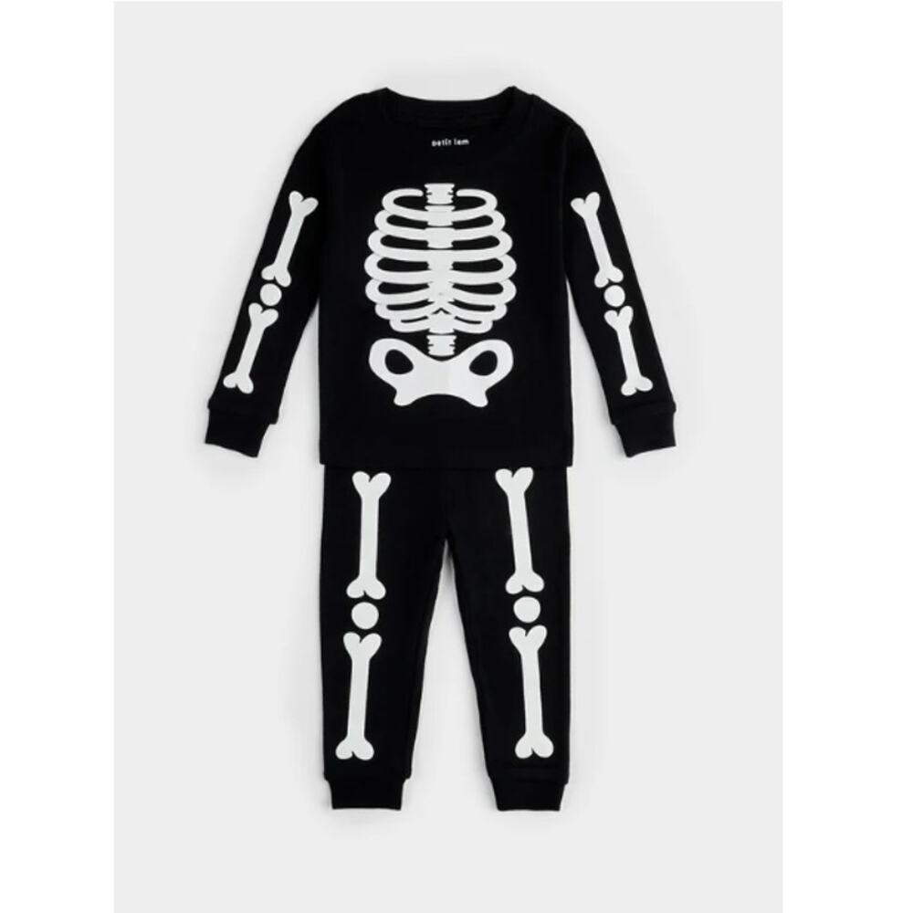 PETIT LEM Baby Black Halloween Skeleton Glow In Dark Print Two Piece Size 2